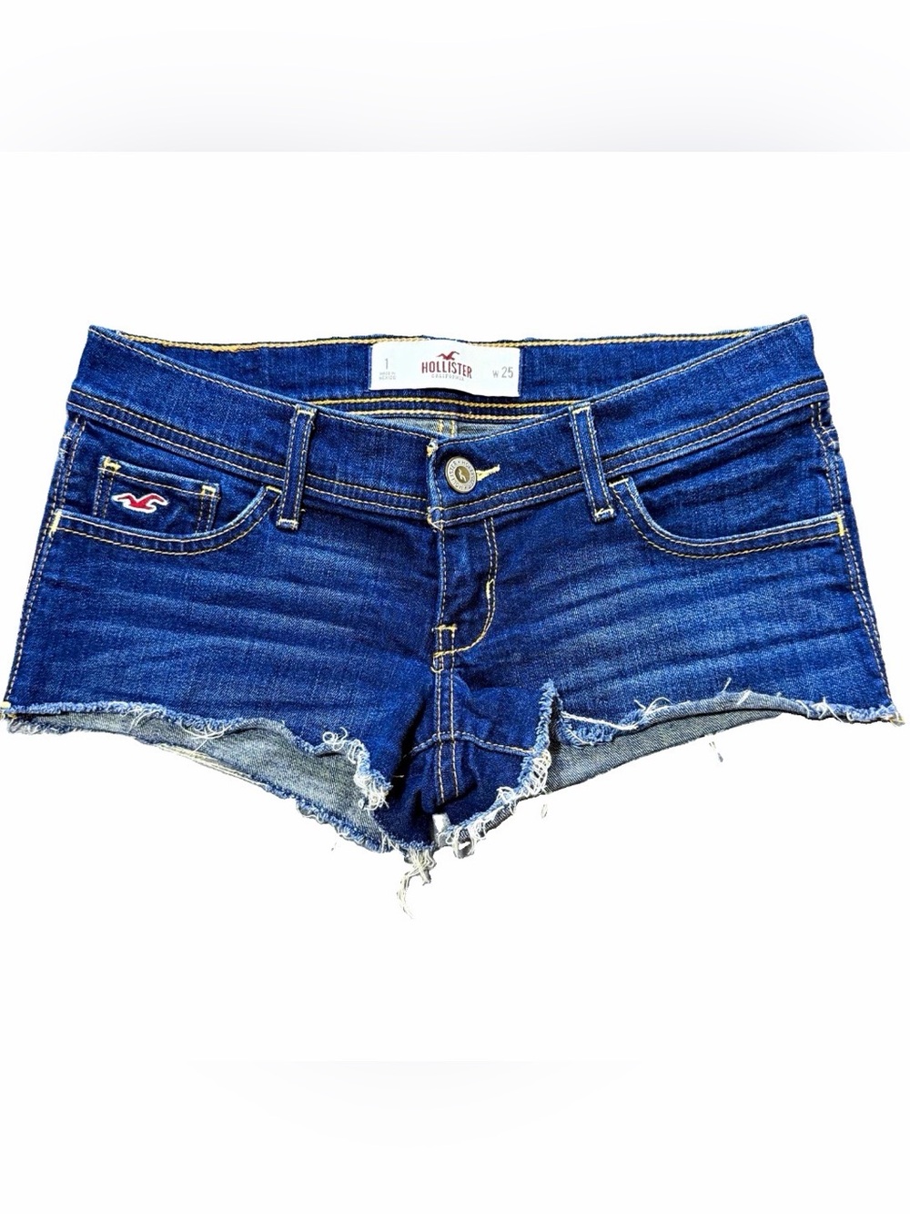 Hollister Low Rise Dark Wash Raw Hem Denim Shorts Size 1 W25